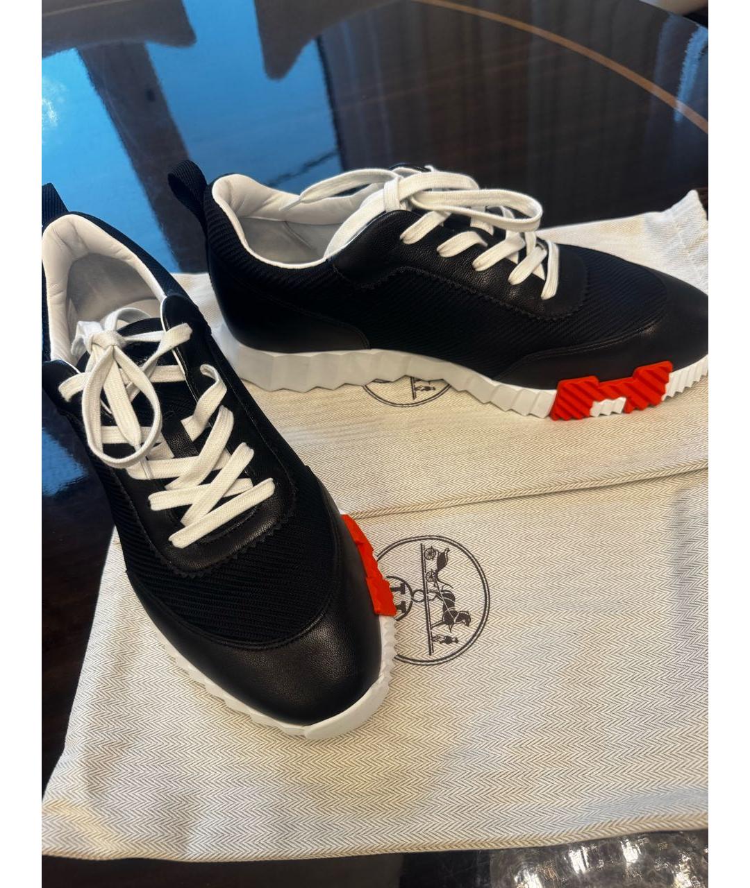 HERMES Черные кожаные низкие кроссовки / кеды, фото 3