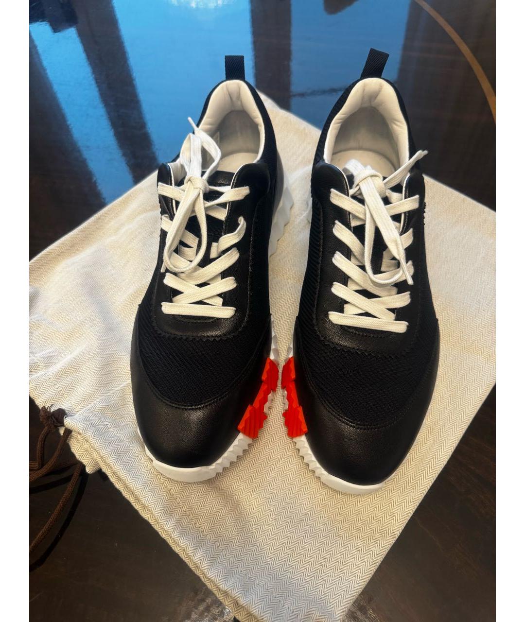 HERMES Черные кожаные низкие кроссовки / кеды, фото 2