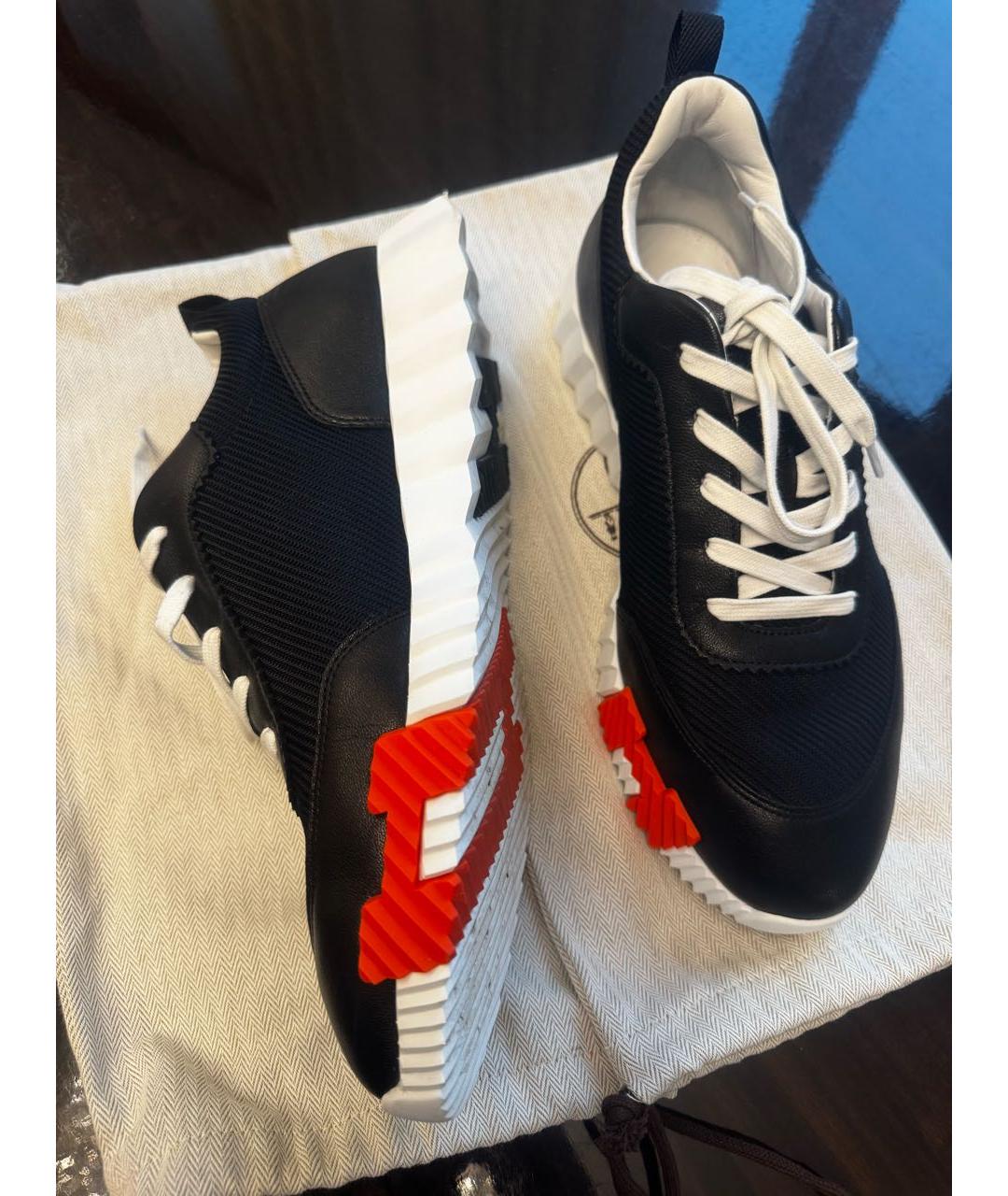 HERMES Черные кожаные низкие кроссовки / кеды, фото 4