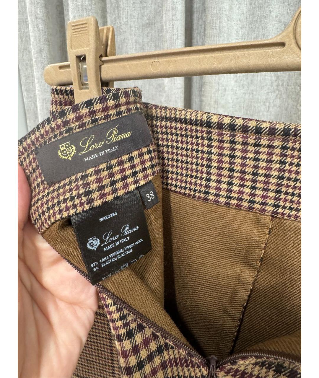 LORO PIANA Коричневая шерстяная юбка миди, фото 3