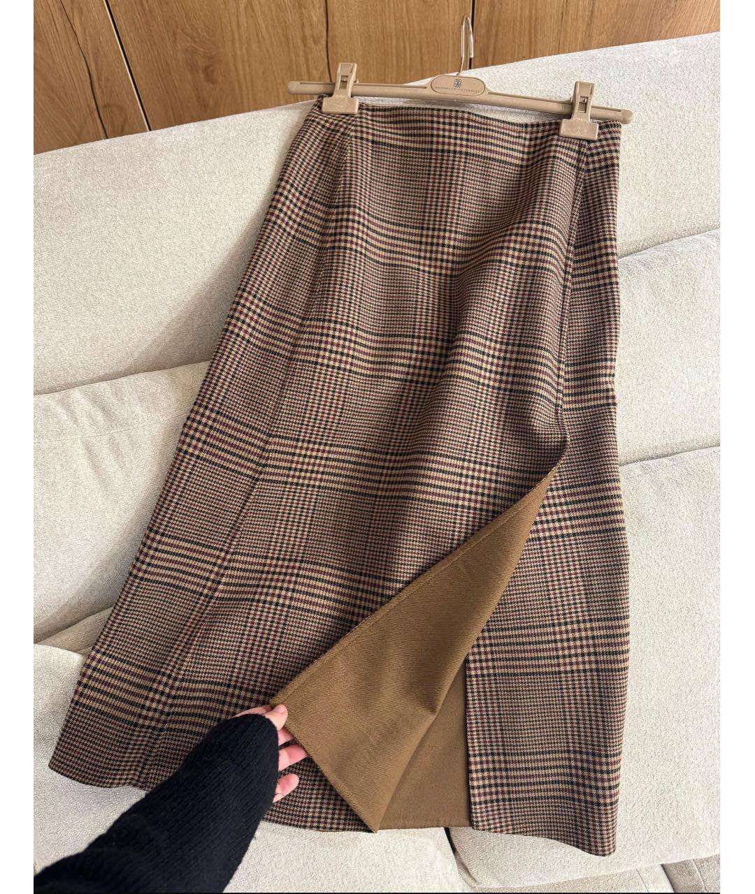 LORO PIANA Коричневая шерстяная юбка миди, фото 4