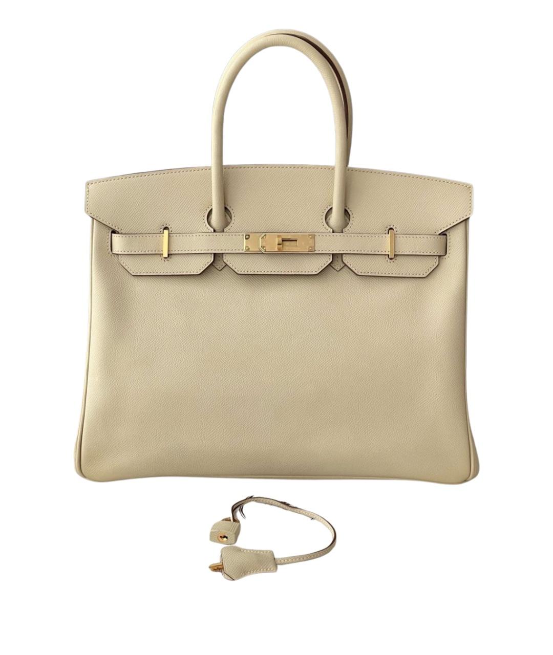 HERMES Бежевая кожаная сумка с короткими ручками, фото 1