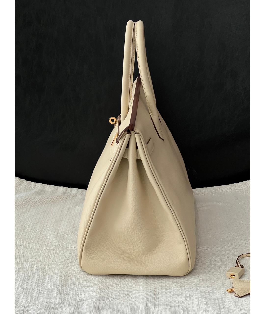 HERMES Бежевая кожаная сумка с короткими ручками, фото 4