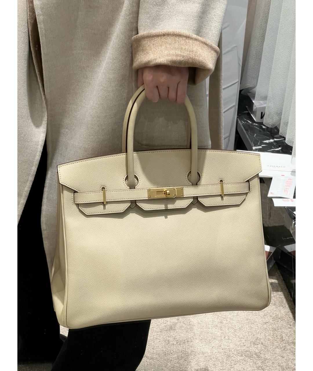 HERMES Бежевая кожаная сумка с короткими ручками, фото 8