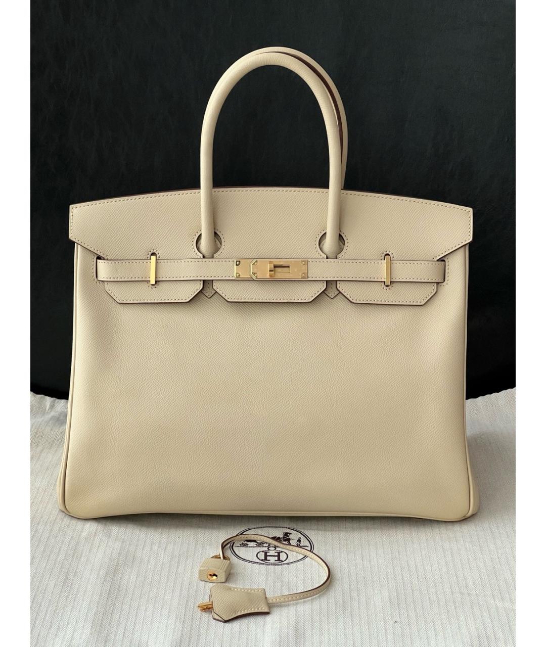 HERMES Бежевая кожаная сумка с короткими ручками, фото 10