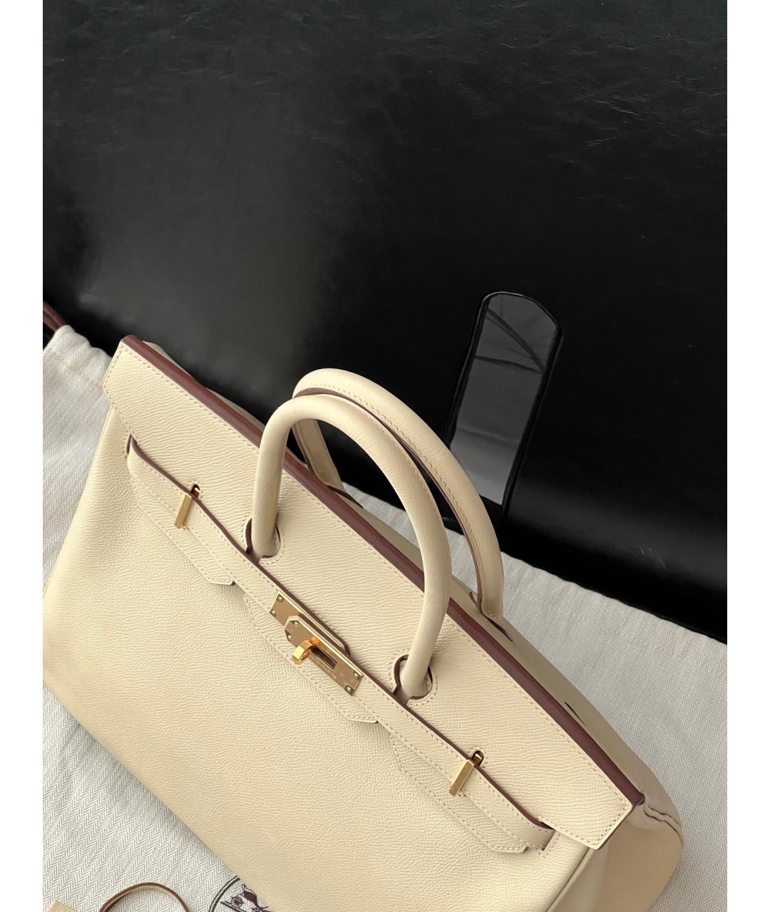 HERMES Бежевая кожаная сумка с короткими ручками, фото 6
