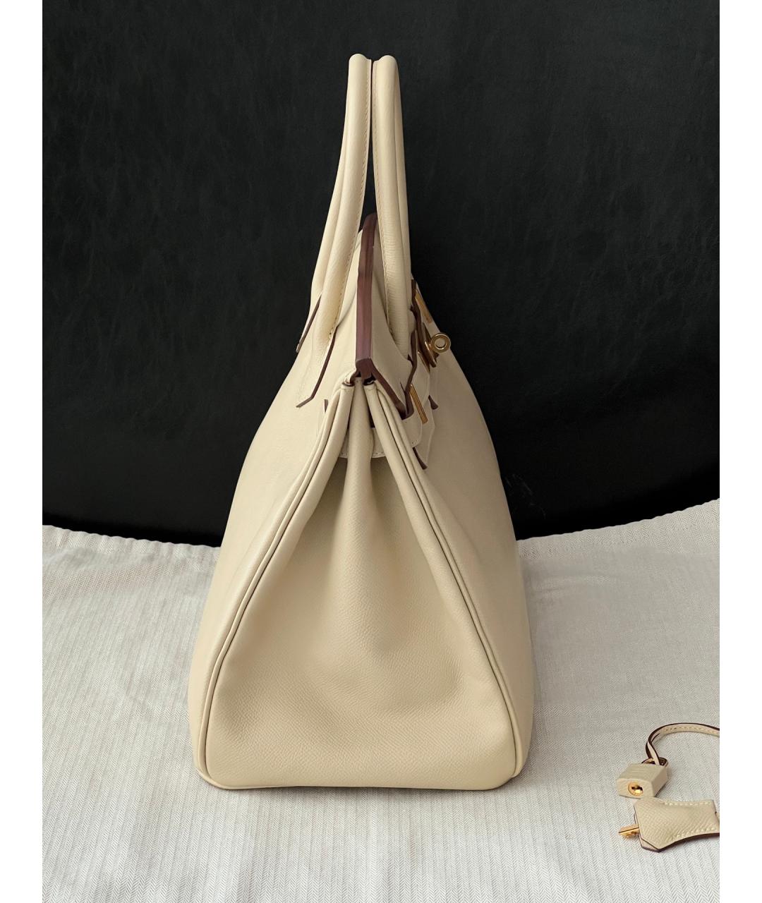 HERMES Бежевая кожаная сумка с короткими ручками, фото 3