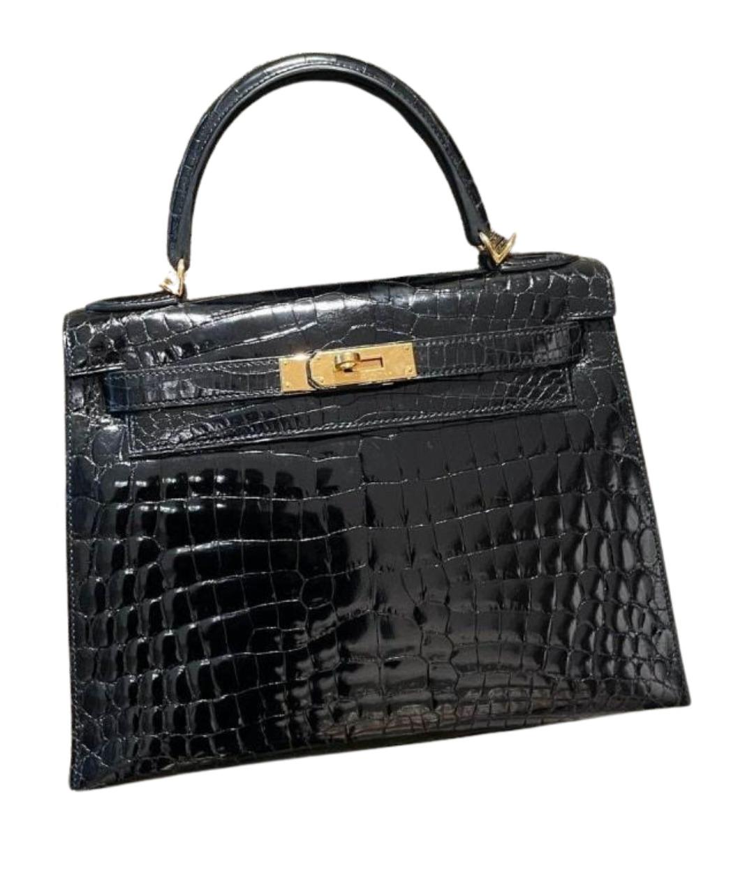 HERMES Черная сумка с короткими ручками из лакированной кожи, фото 1