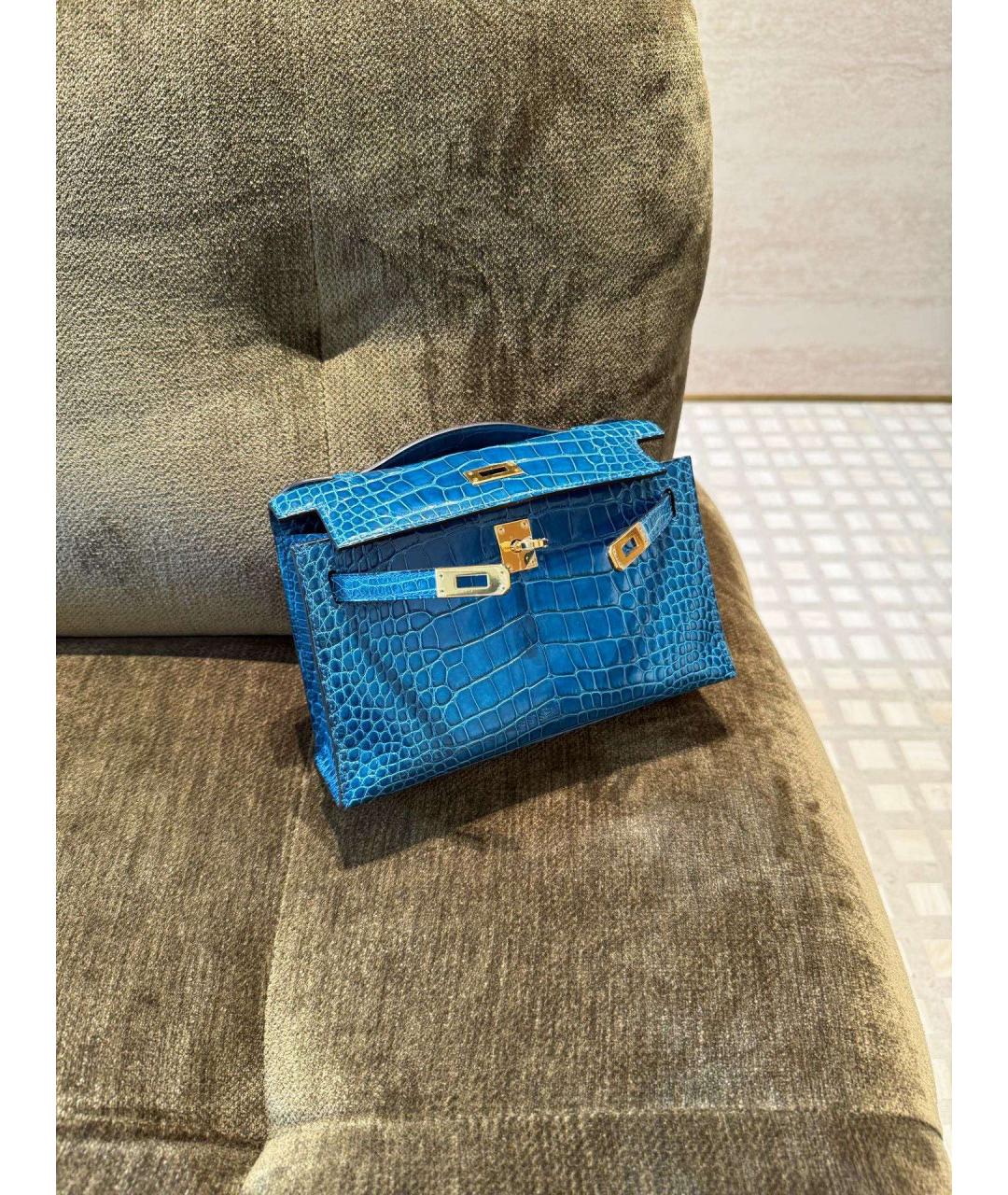 HERMES Голубая сумка через плечо из лакированной кожи, фото 4