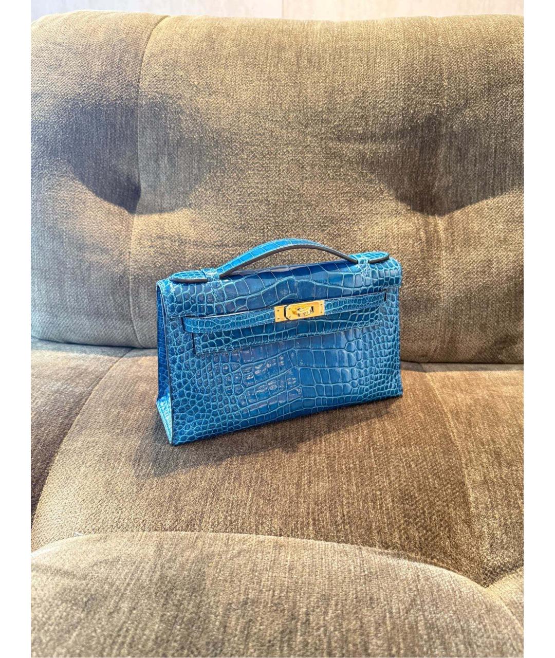 HERMES Голубая сумка через плечо из лакированной кожи, фото 6