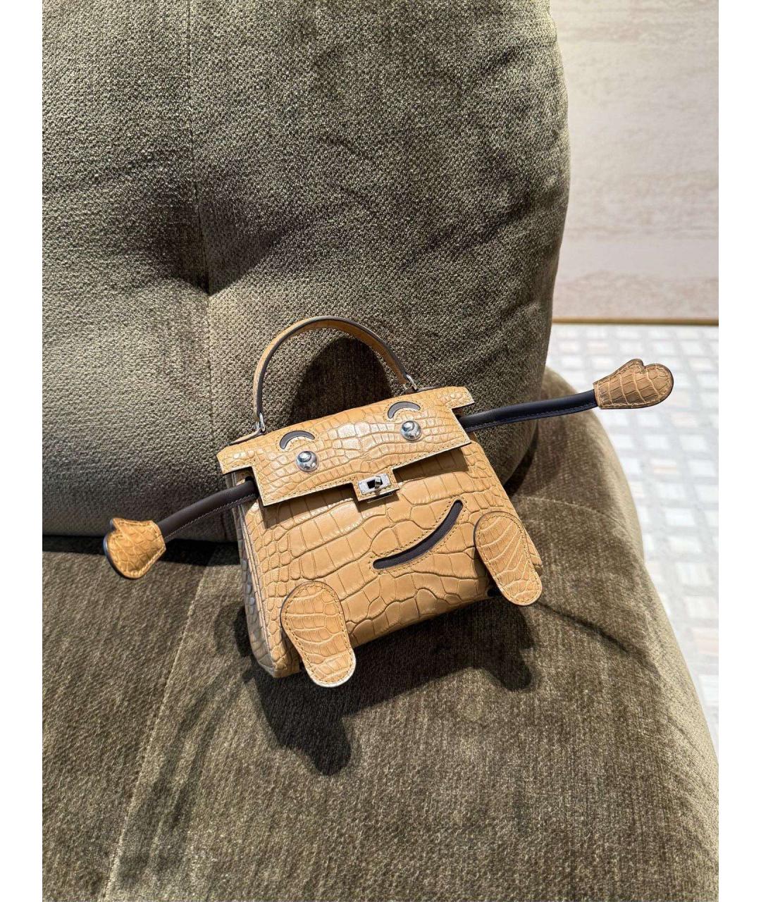 HERMES Бежевая кожаная сумка с короткими ручками, фото 2