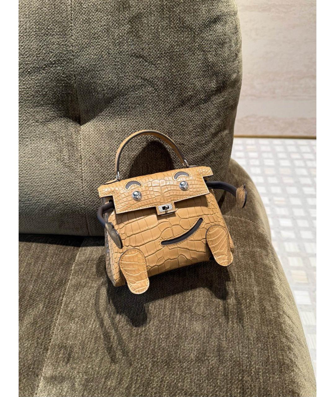 HERMES Бежевая кожаная сумка с короткими ручками, фото 3