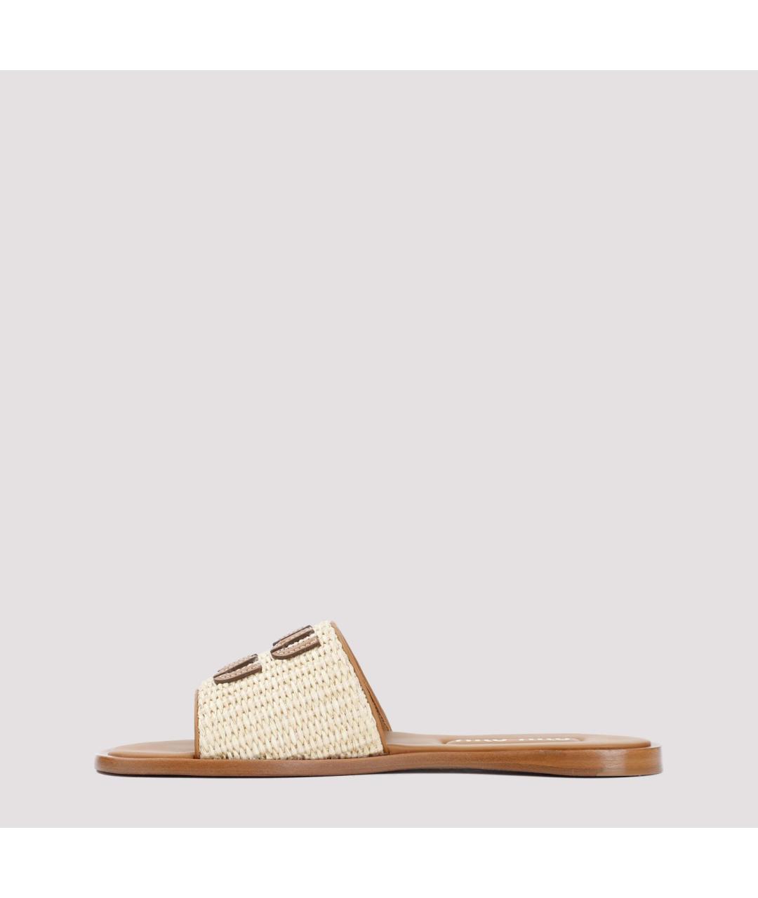 MIU MIU Бежевые текстильные шлепанцы, фото 3