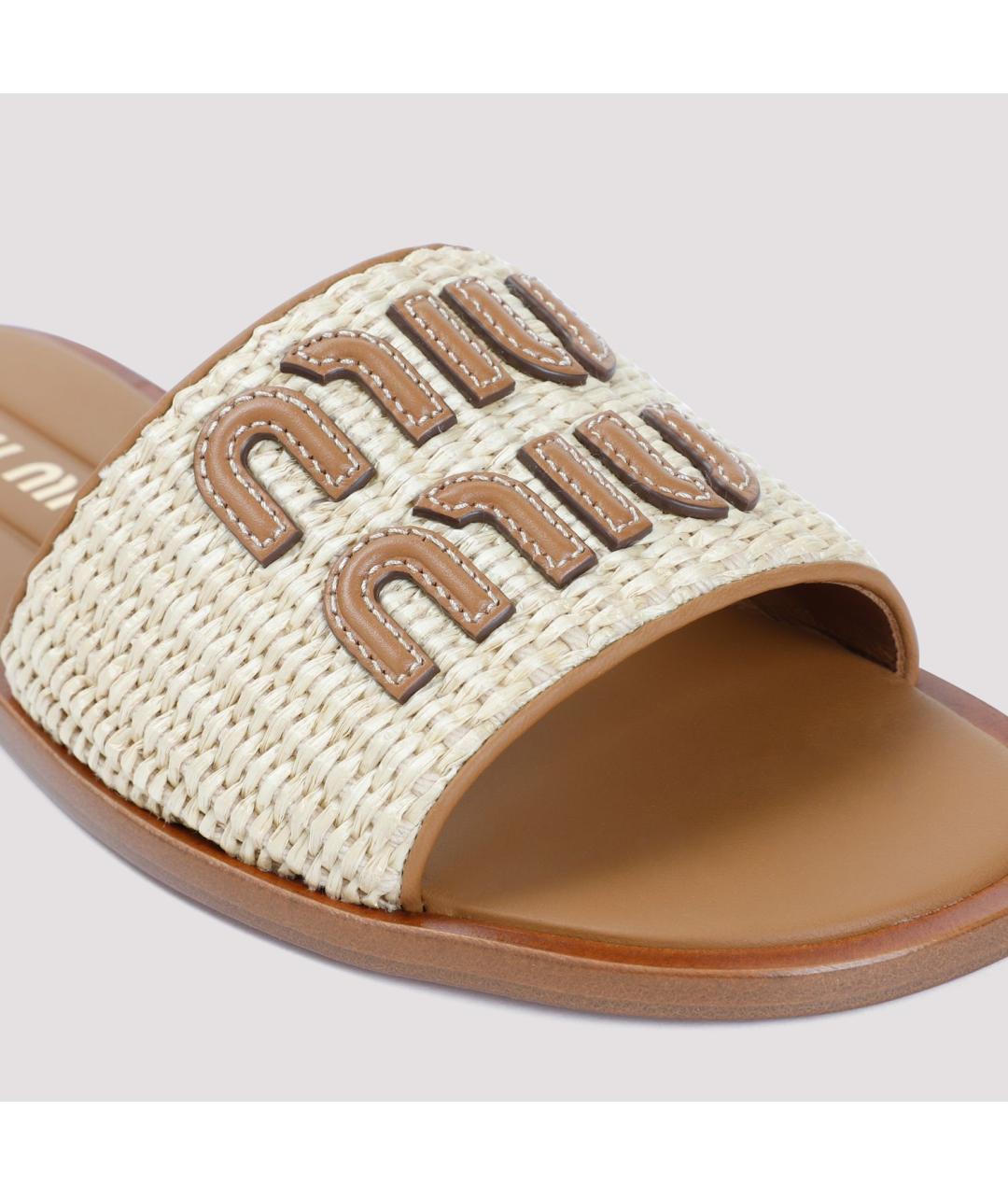 MIU MIU Бежевые текстильные шлепанцы, фото 5