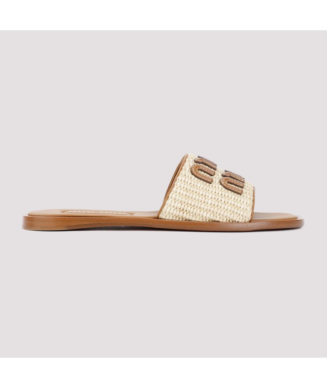 MIU MIU Бежевые текстильные шлепанцы, фото 2