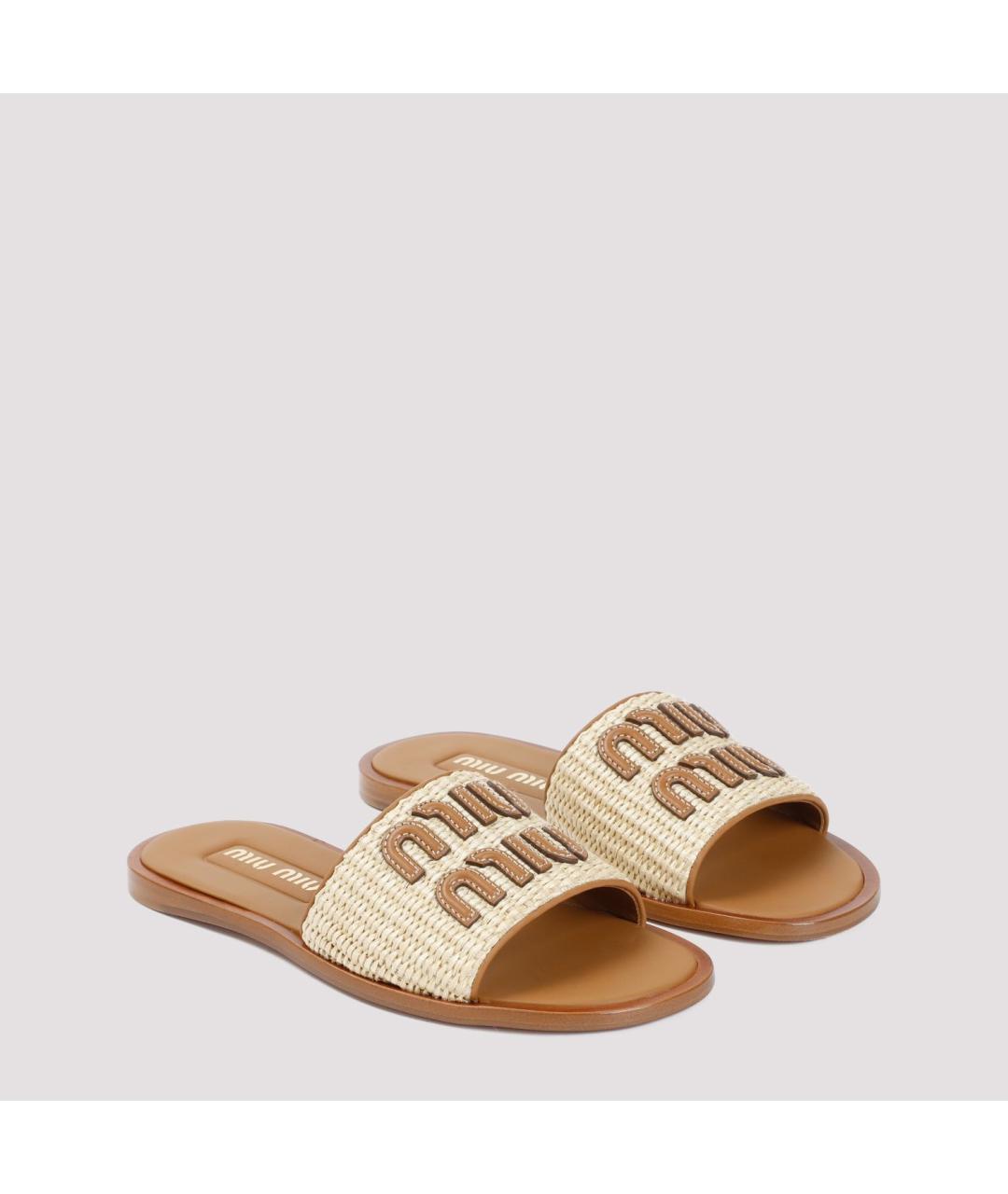MIU MIU Бежевые текстильные шлепанцы, фото 4