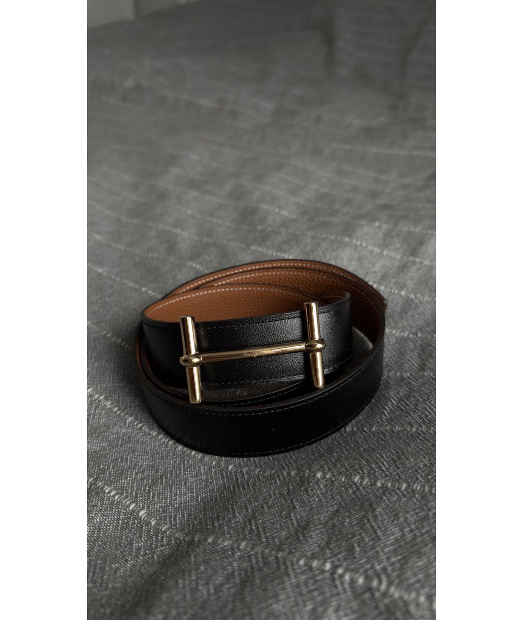 HERMES Черный кожаный ремень, фото 5
