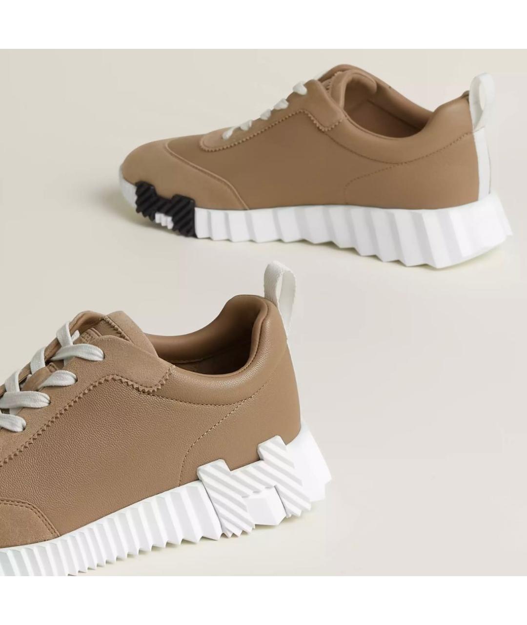 HERMES Бежевые кожаные кроссовки, фото 2