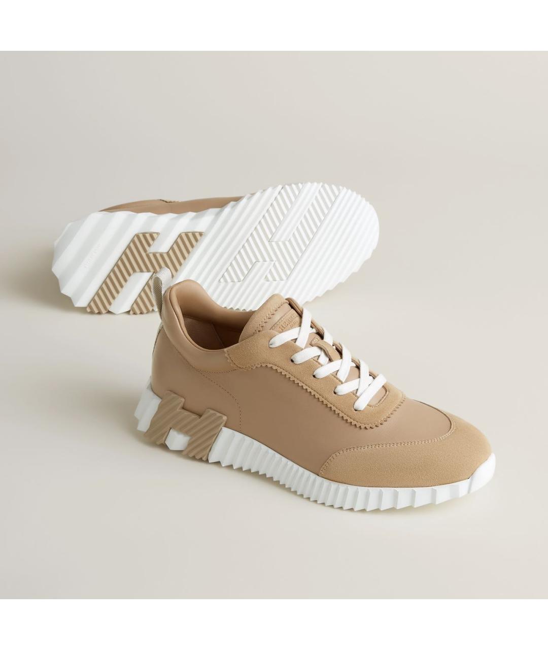 HERMES Бежевые кожаные низкие кроссовки / кеды, фото 2