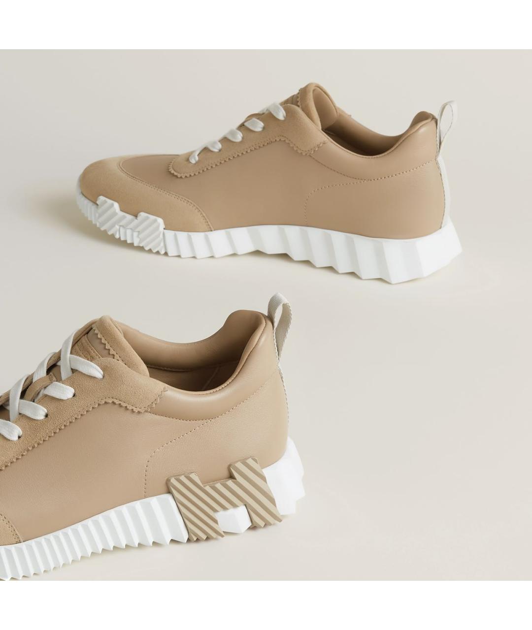 HERMES Бежевые кожаные низкие кроссовки / кеды, фото 4