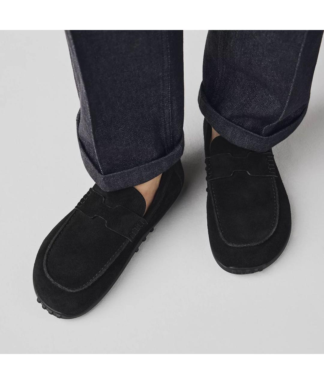 HERMES Черные замшевые лоферы, фото 5