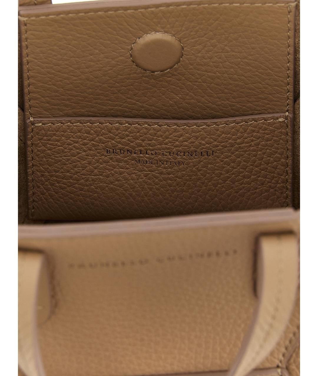 BRUNELLO CUCINELLI Бежевая кожаная сумка тоут, фото 4