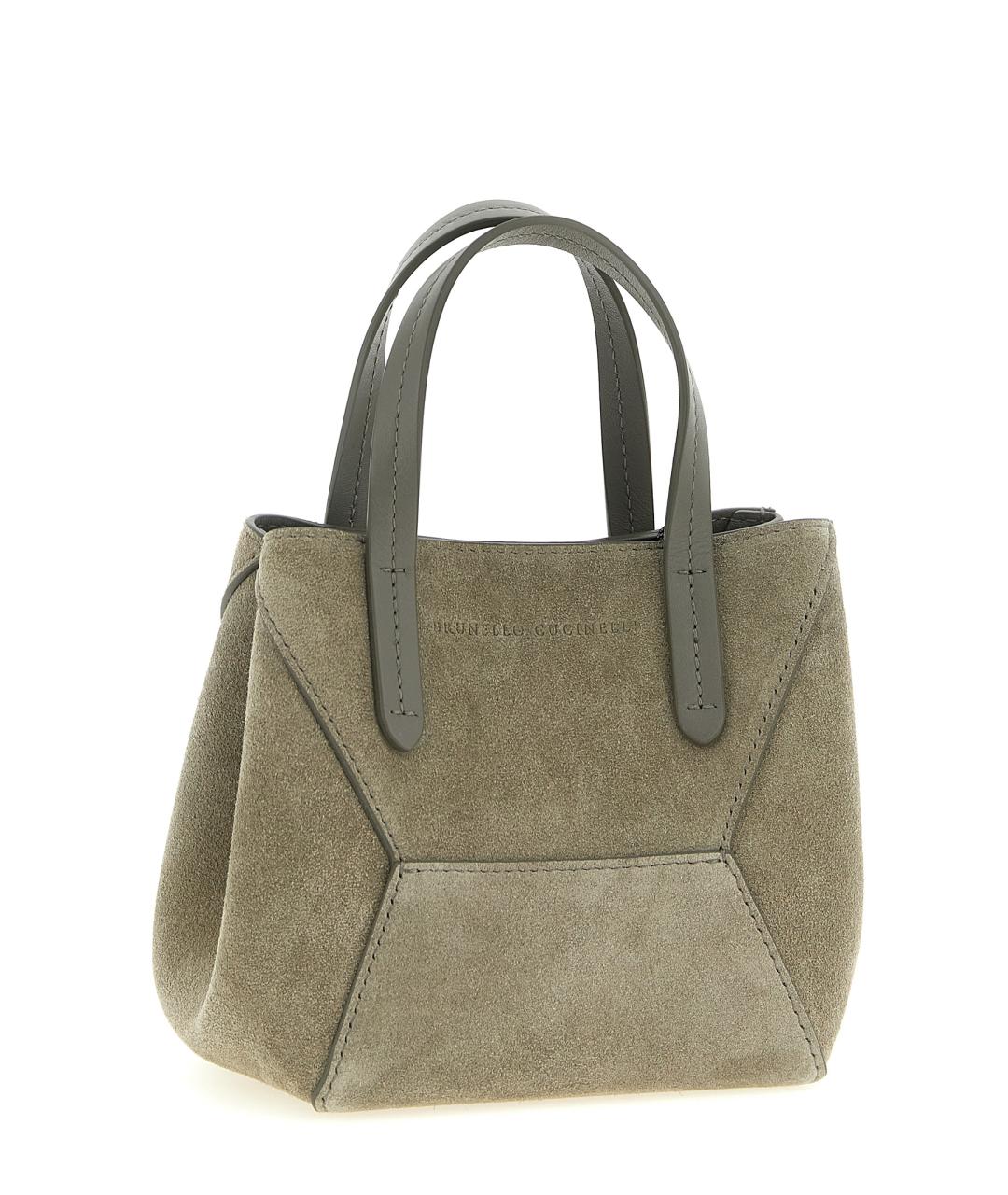 BRUNELLO CUCINELLI Бежевая замшевая сумка тоут, фото 3