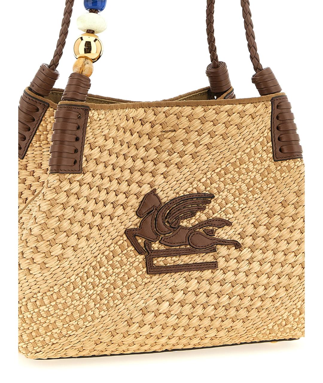 ETRO Бежевая пелетеная сумка тоут, фото 3