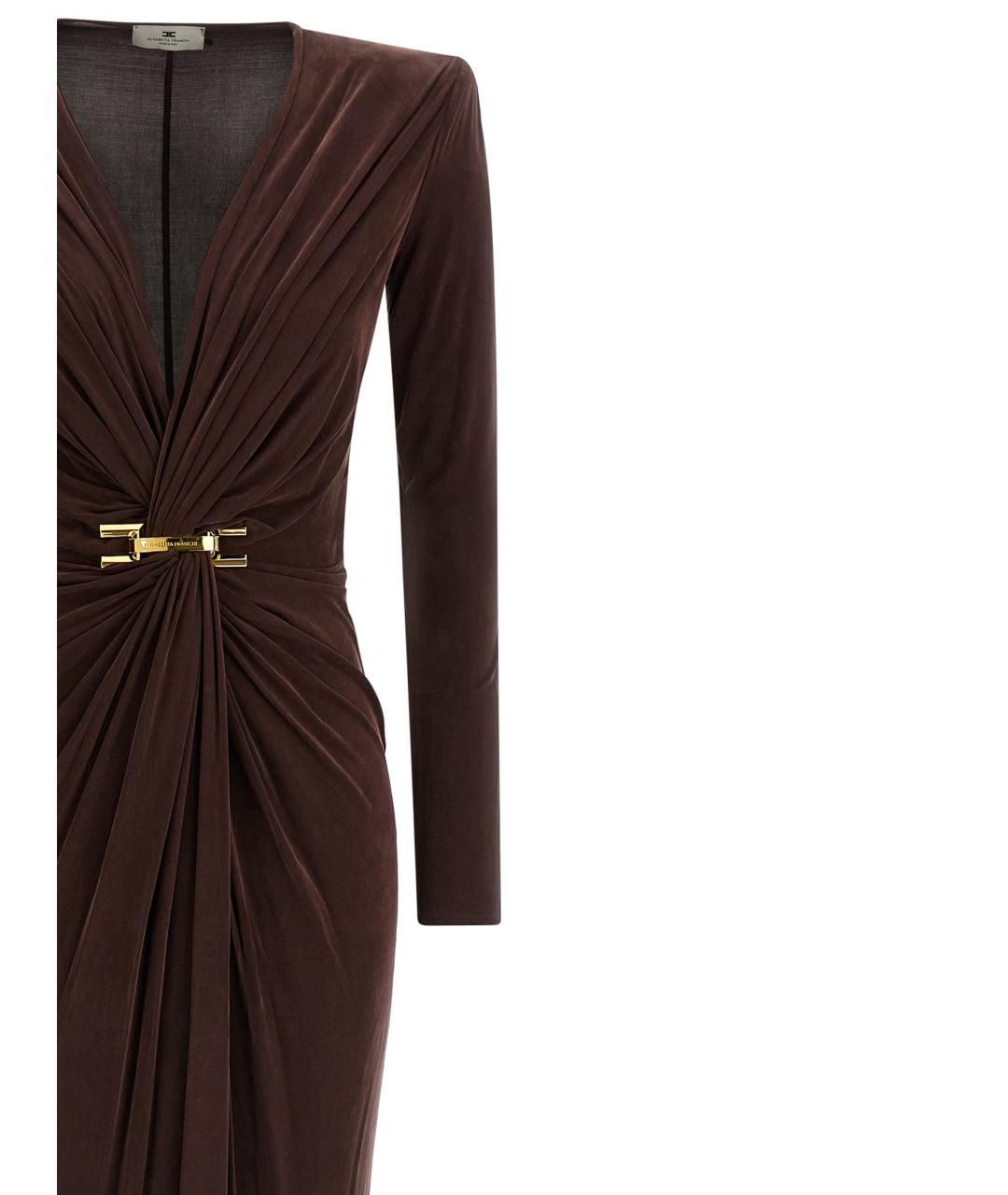 ELISABETTA FRANCHI Коричневое вискозное вечернее платье, фото 3