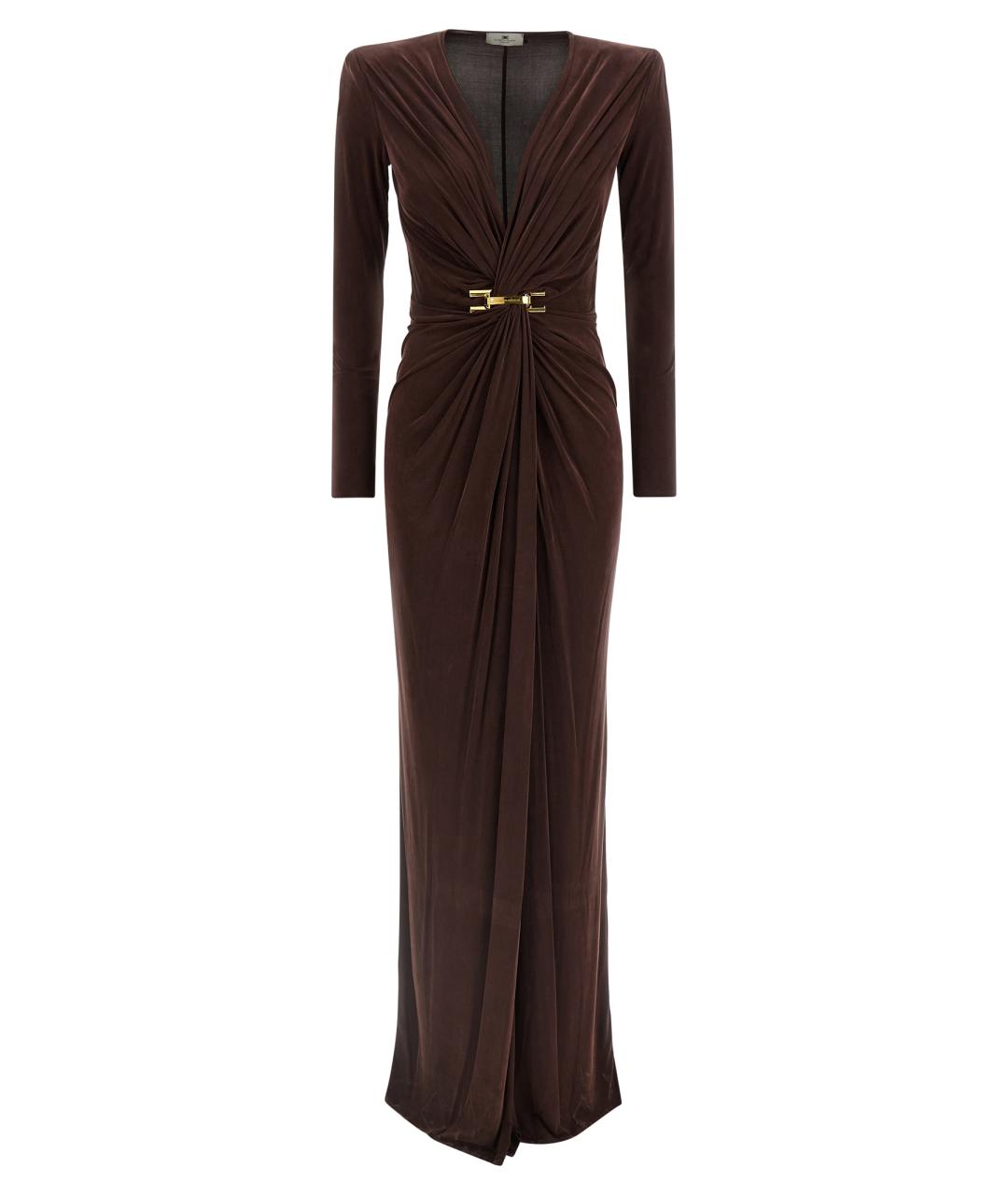 ELISABETTA FRANCHI Коричневое вискозное вечернее платье, фото 1