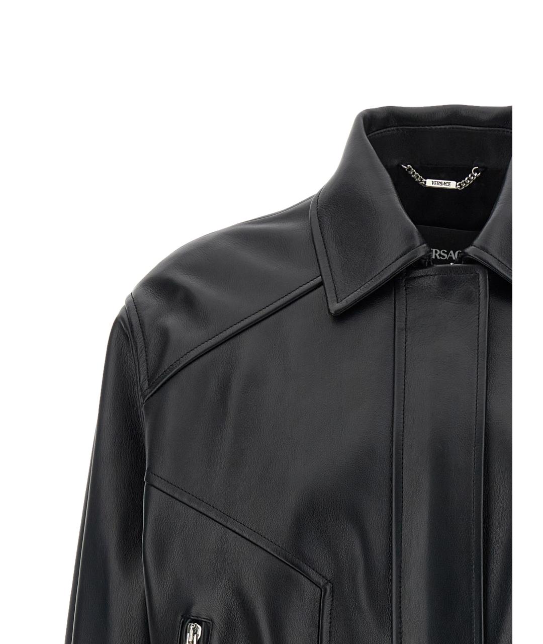 VERSACE Черная кожаная куртка, фото 3