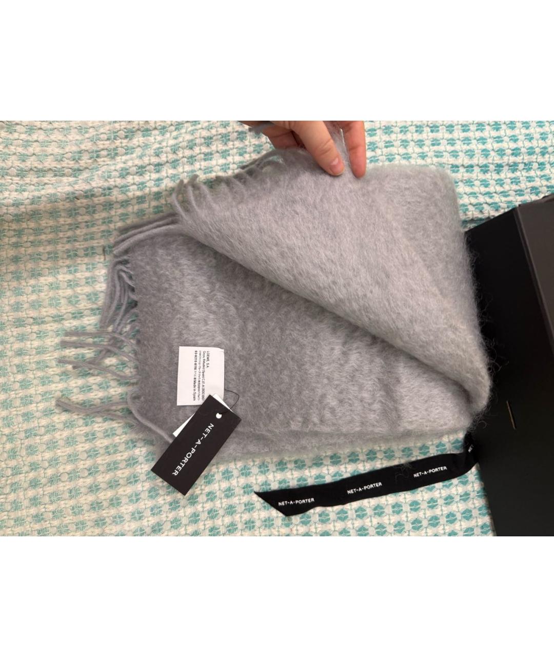 LOEWE Серый шерстяной шарф, фото 5