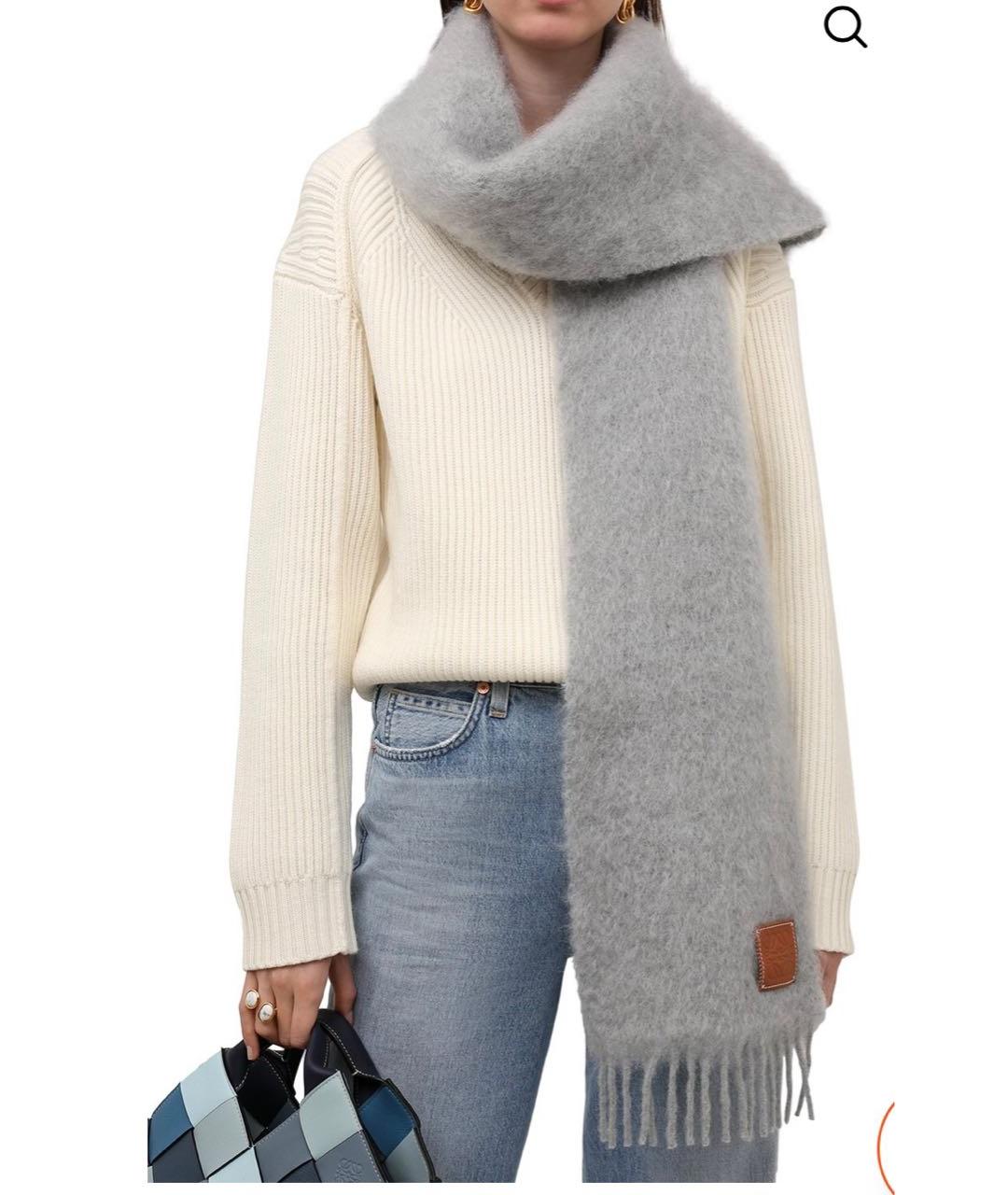 LOEWE Серый шерстяной шарф, фото 7