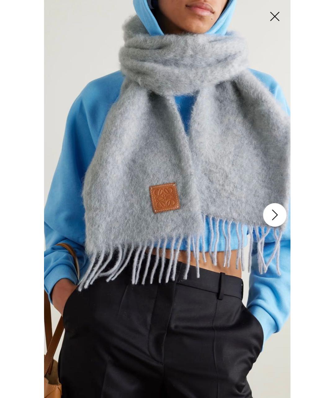 LOEWE Серый шерстяной шарф, фото 6