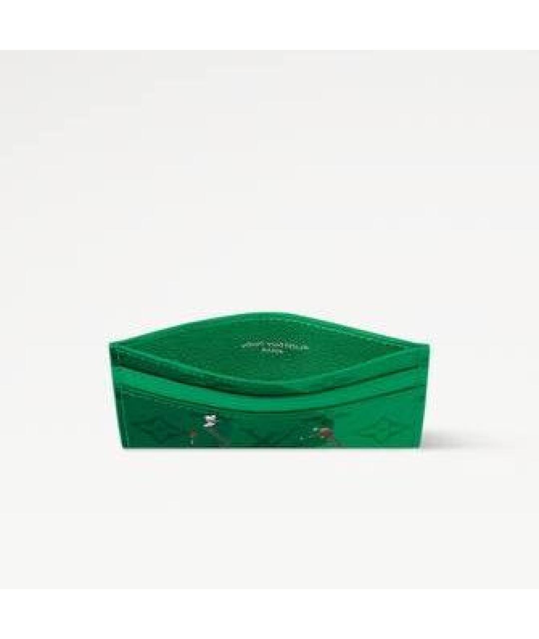 LOUIS VUITTON Зеленый кожаный кардхолдер, фото 2