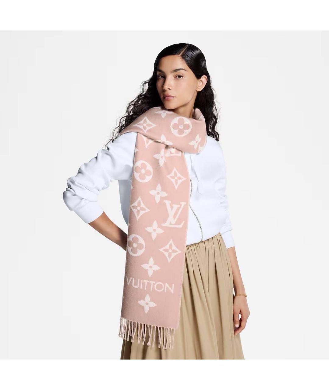 LOUIS VUITTON Розовый шерстяной шарф, фото 6