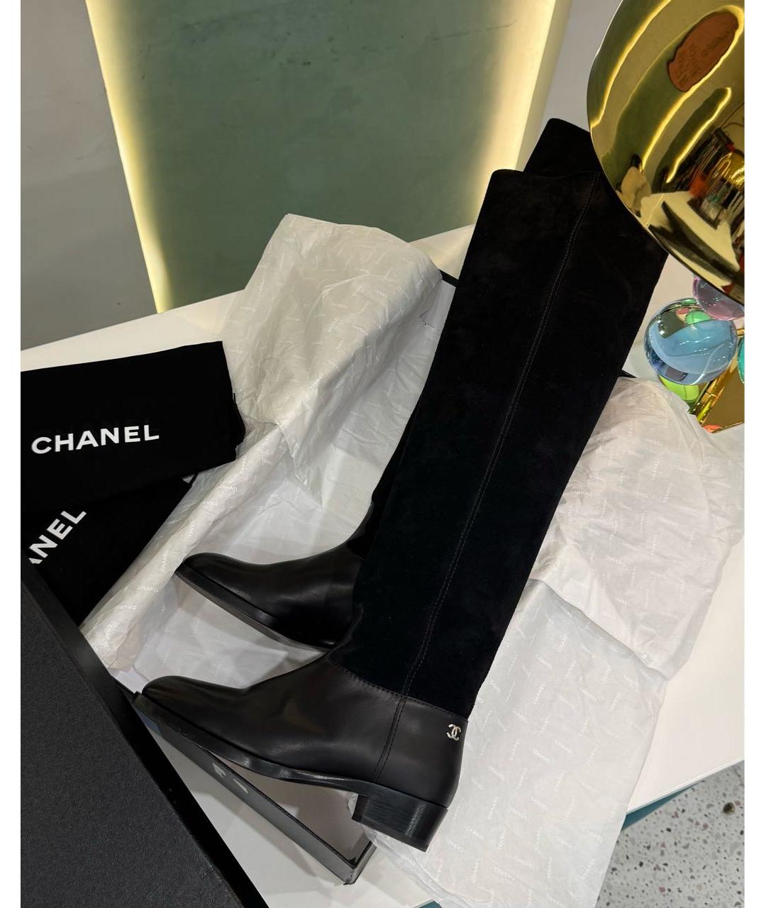 CHANEL Черные кожаные сапоги, фото 7