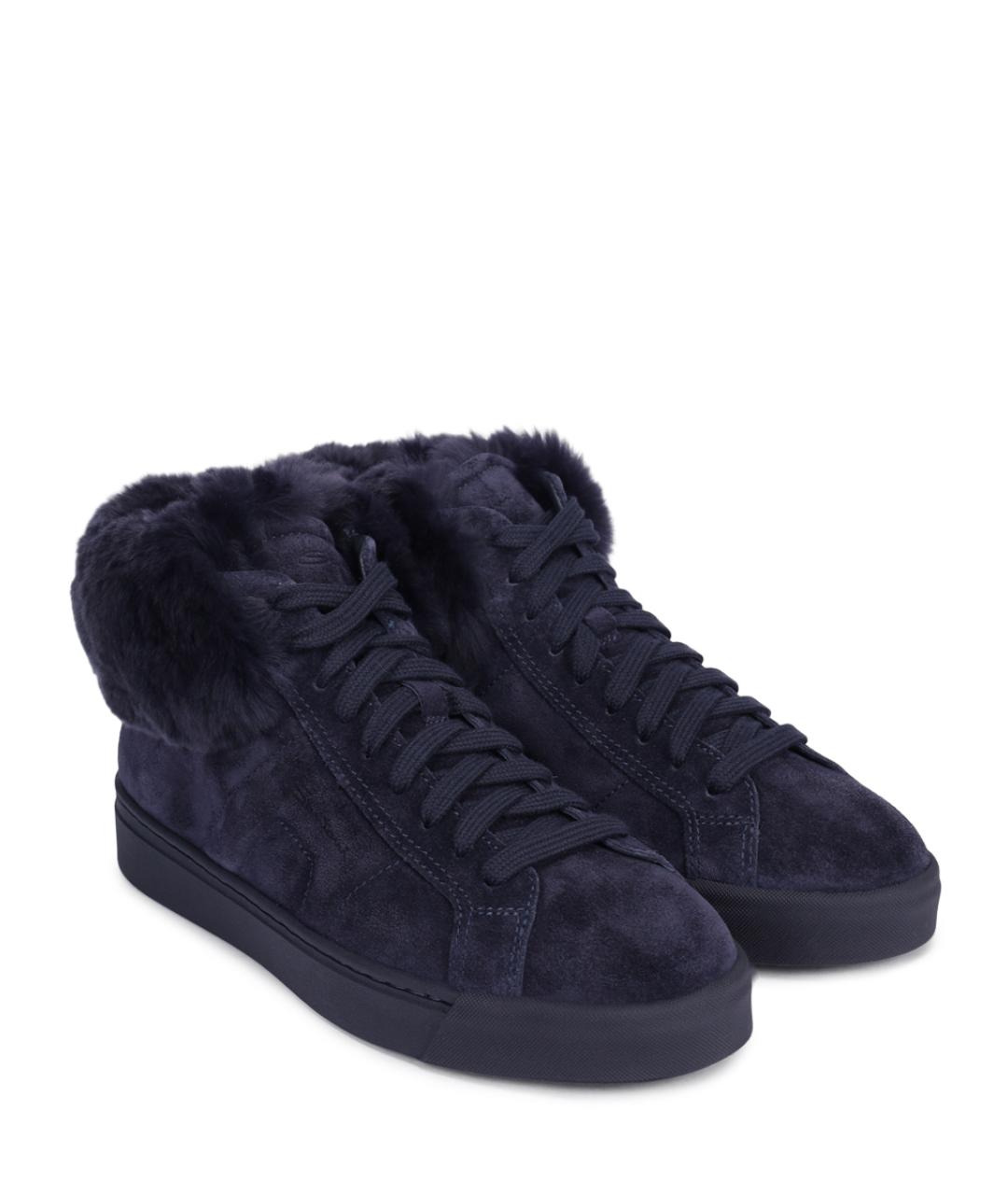 SANTONI Темно-синие замшевые кроссовки, фото 2