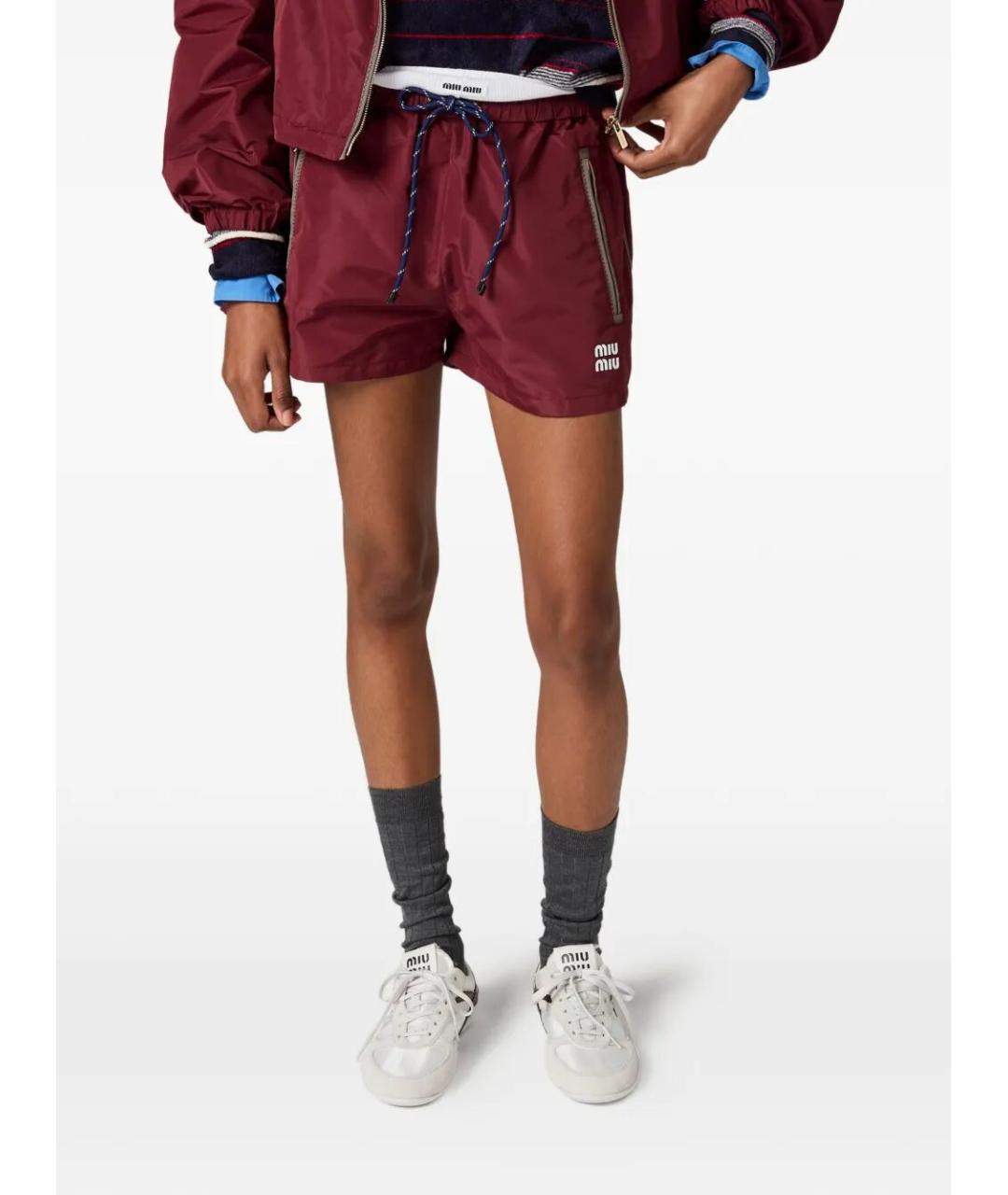 MIU MIU Бордовые полиэстеровые шорты, фото 5