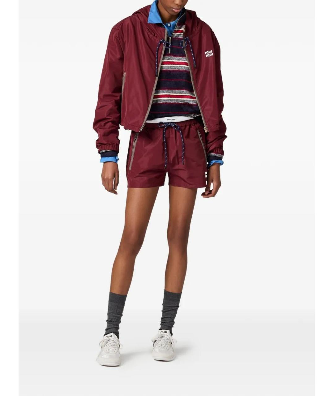 MIU MIU Бордовые полиэстеровые шорты, фото 2