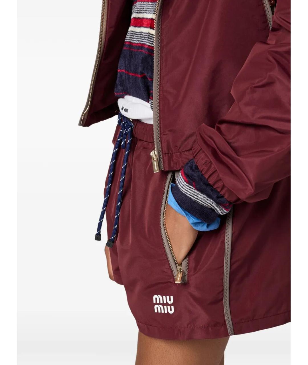 MIU MIU Бордовые полиэстеровые шорты, фото 3