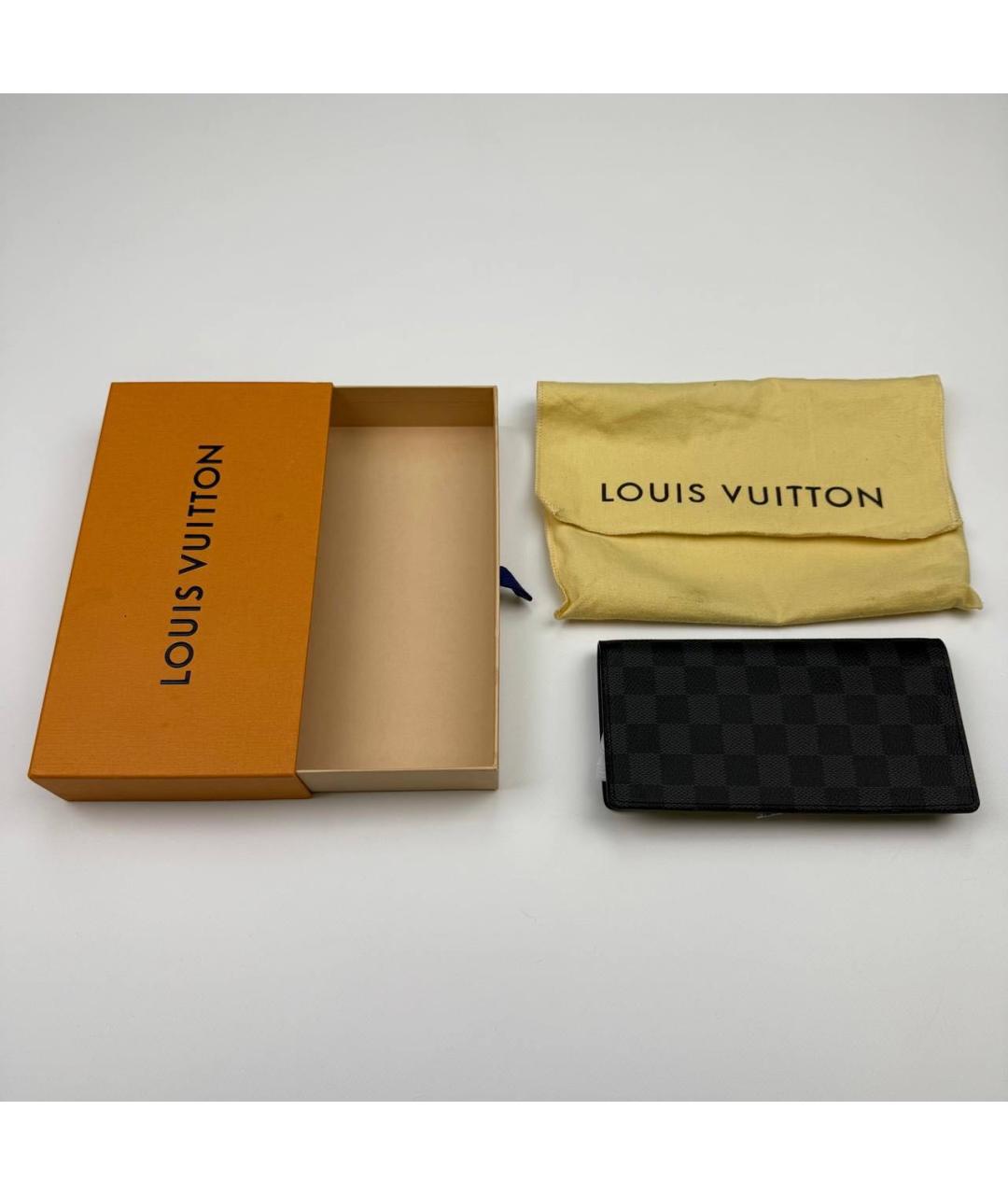 LOUIS VUITTON Антрацитовый кожаный кошелек, фото 4