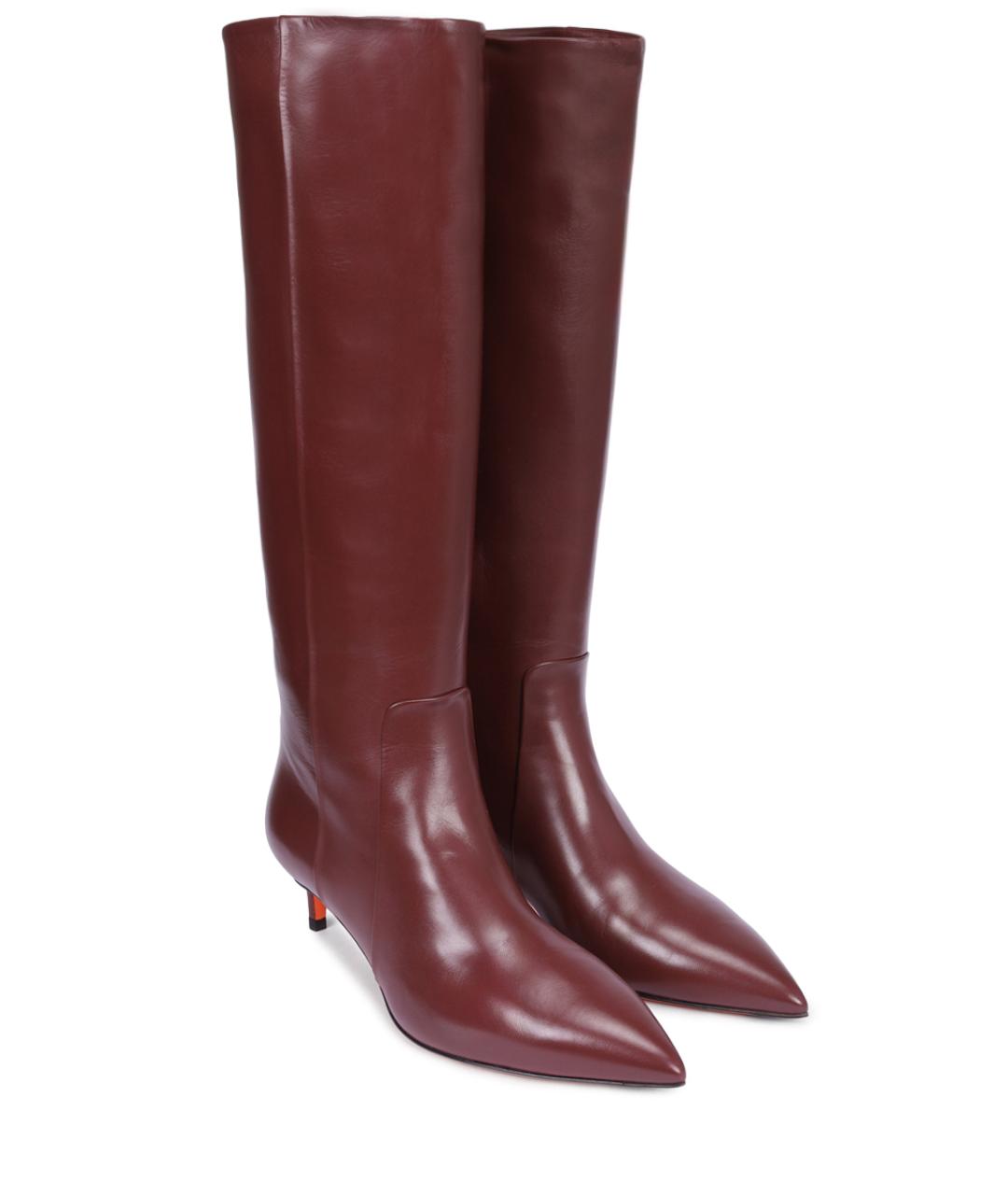 SANTONI Бордовые кожаные сапоги, фото 2