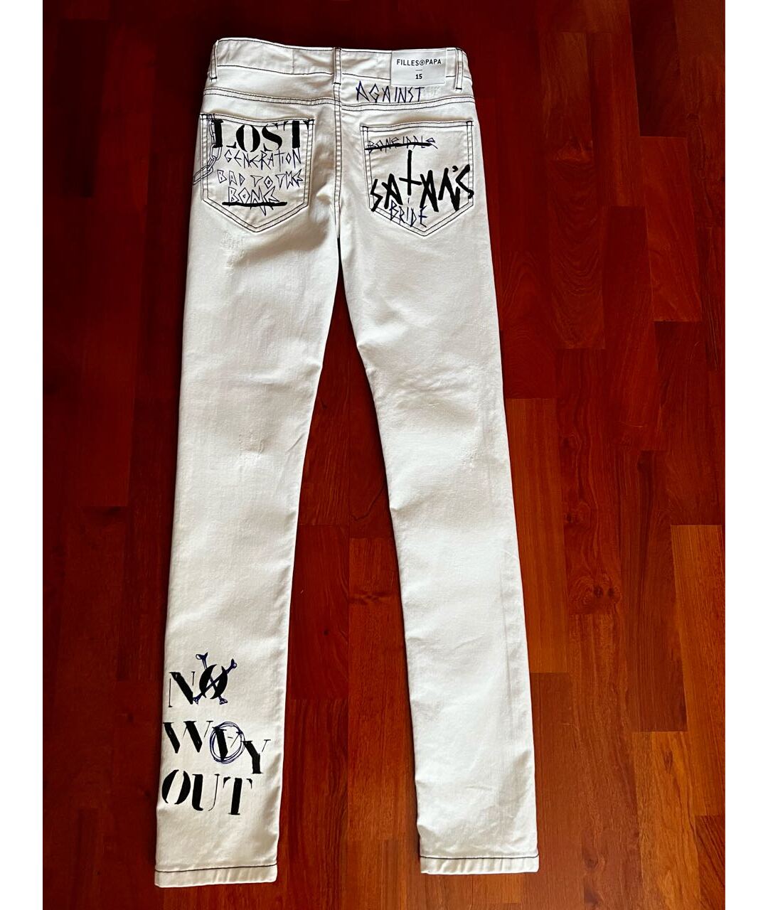 FILLES A PAPA Белые хлопковые джинсы слим, фото 2