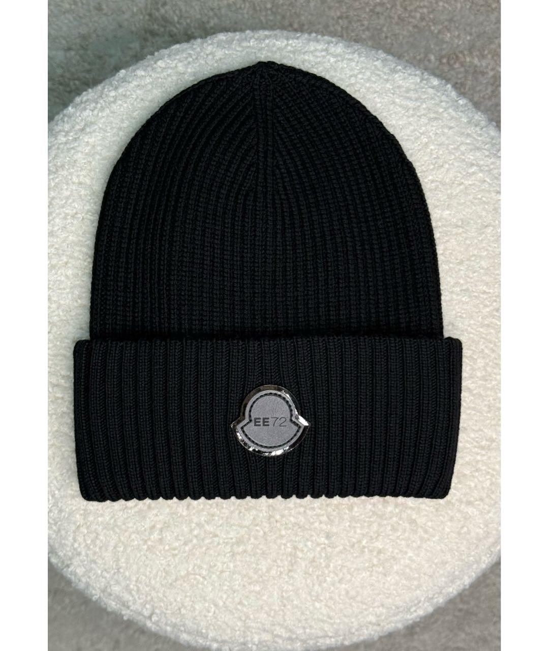 MONCLER Черная шерстяная шапка, фото 6