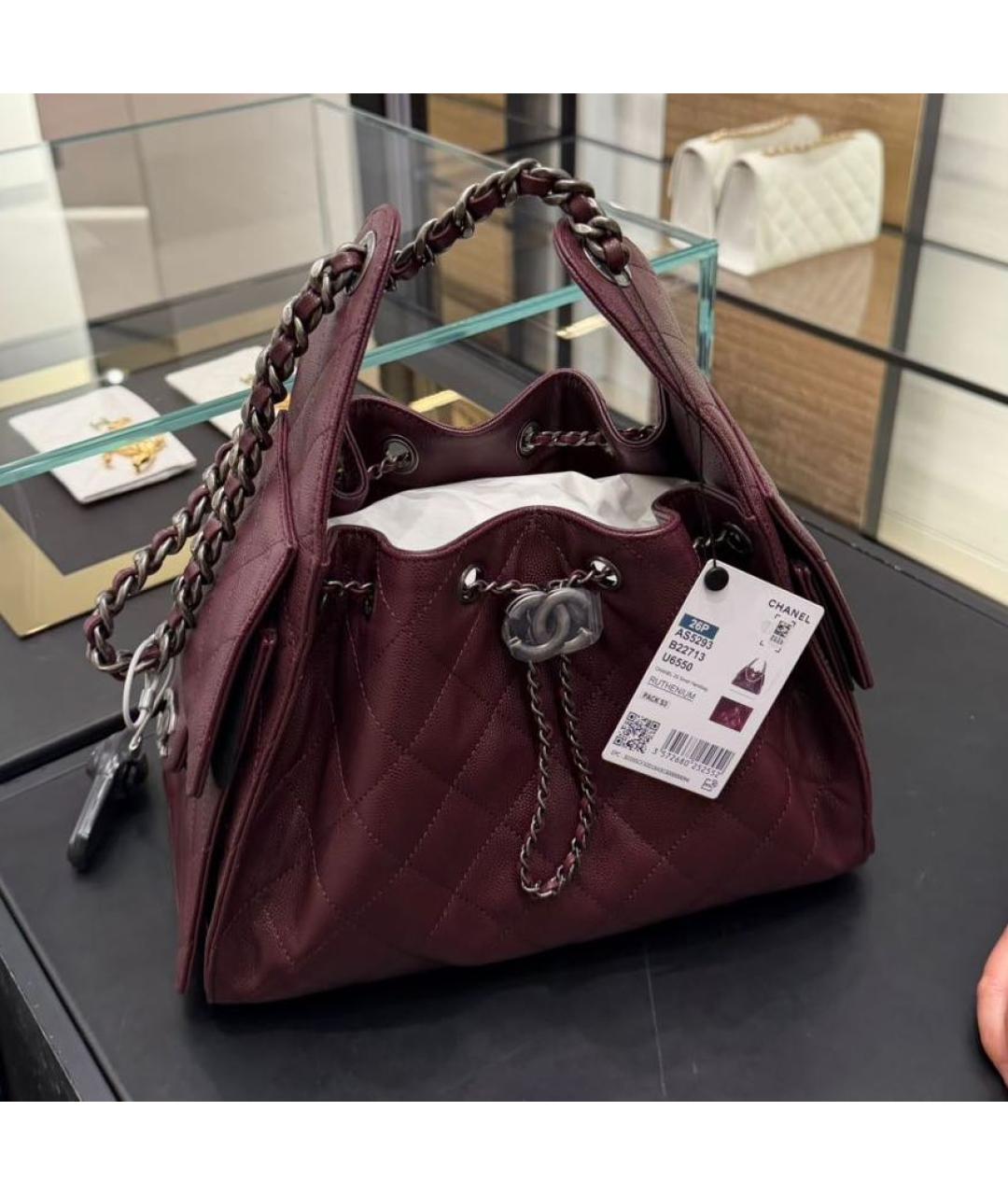 CHANEL Бордовая кожаная сумка тоут, фото 3