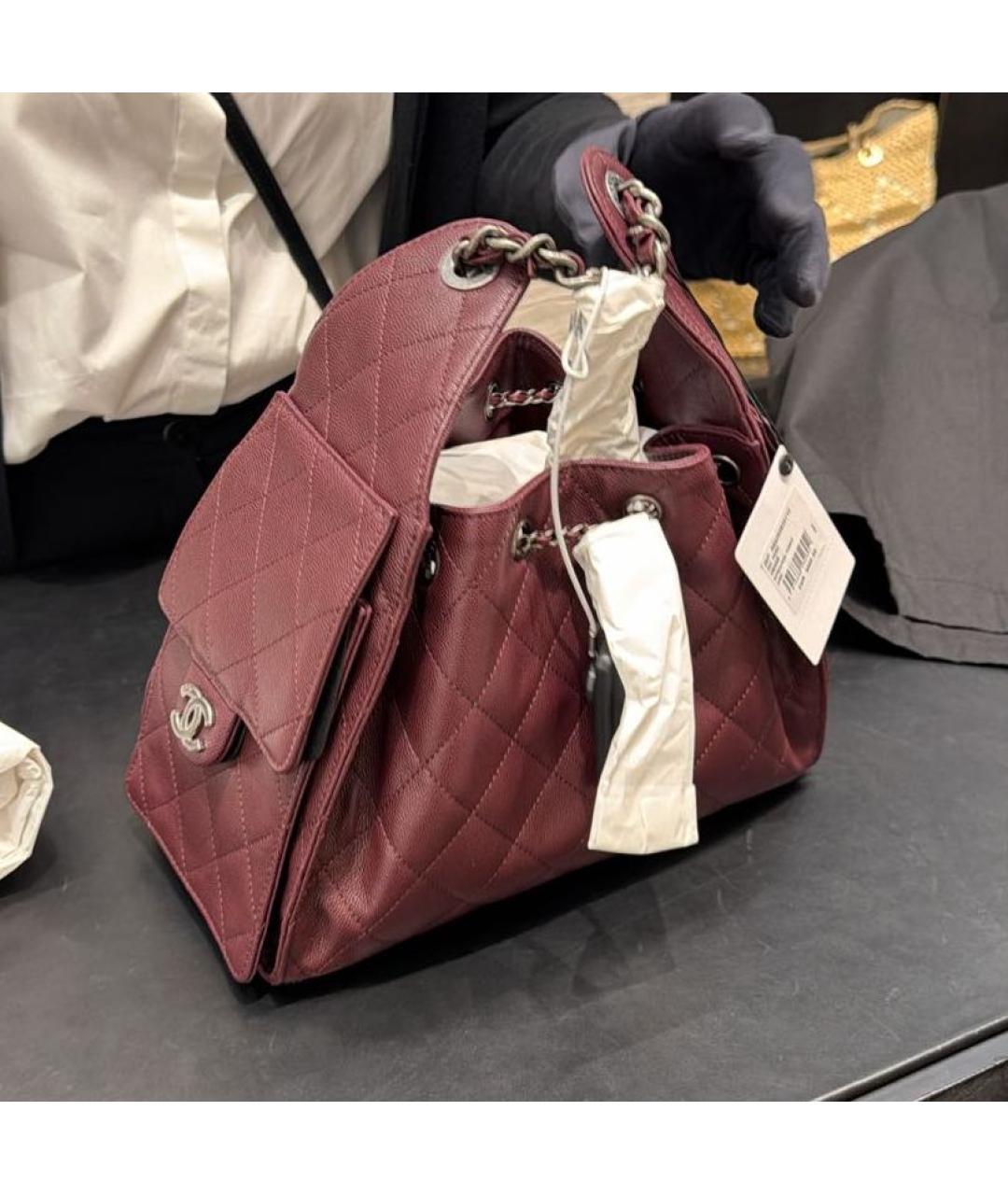 CHANEL Бордовая кожаная сумка тоут, фото 2