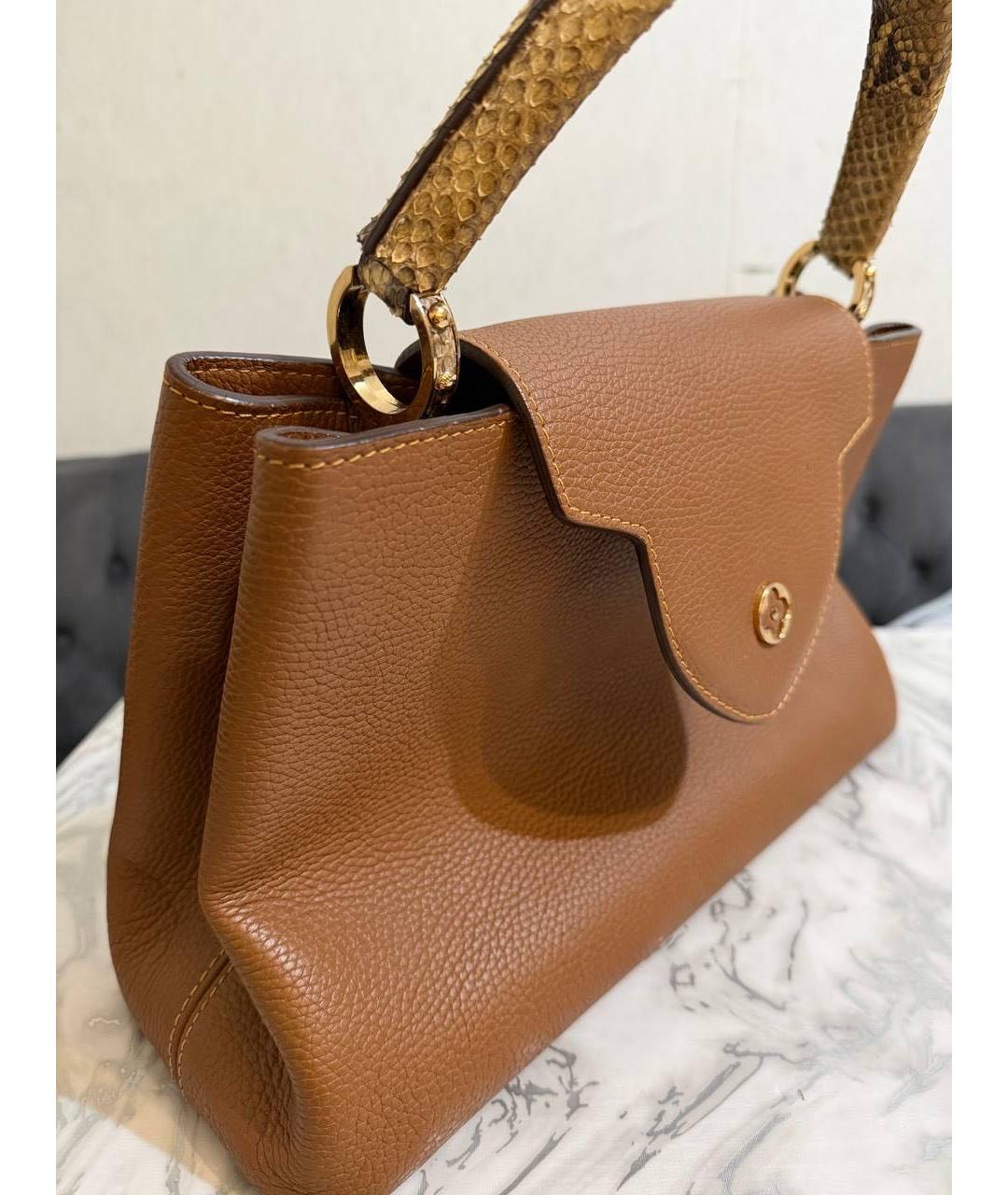 LOUIS VUITTON Коричневая кожаная сумка с короткими ручками, фото 3