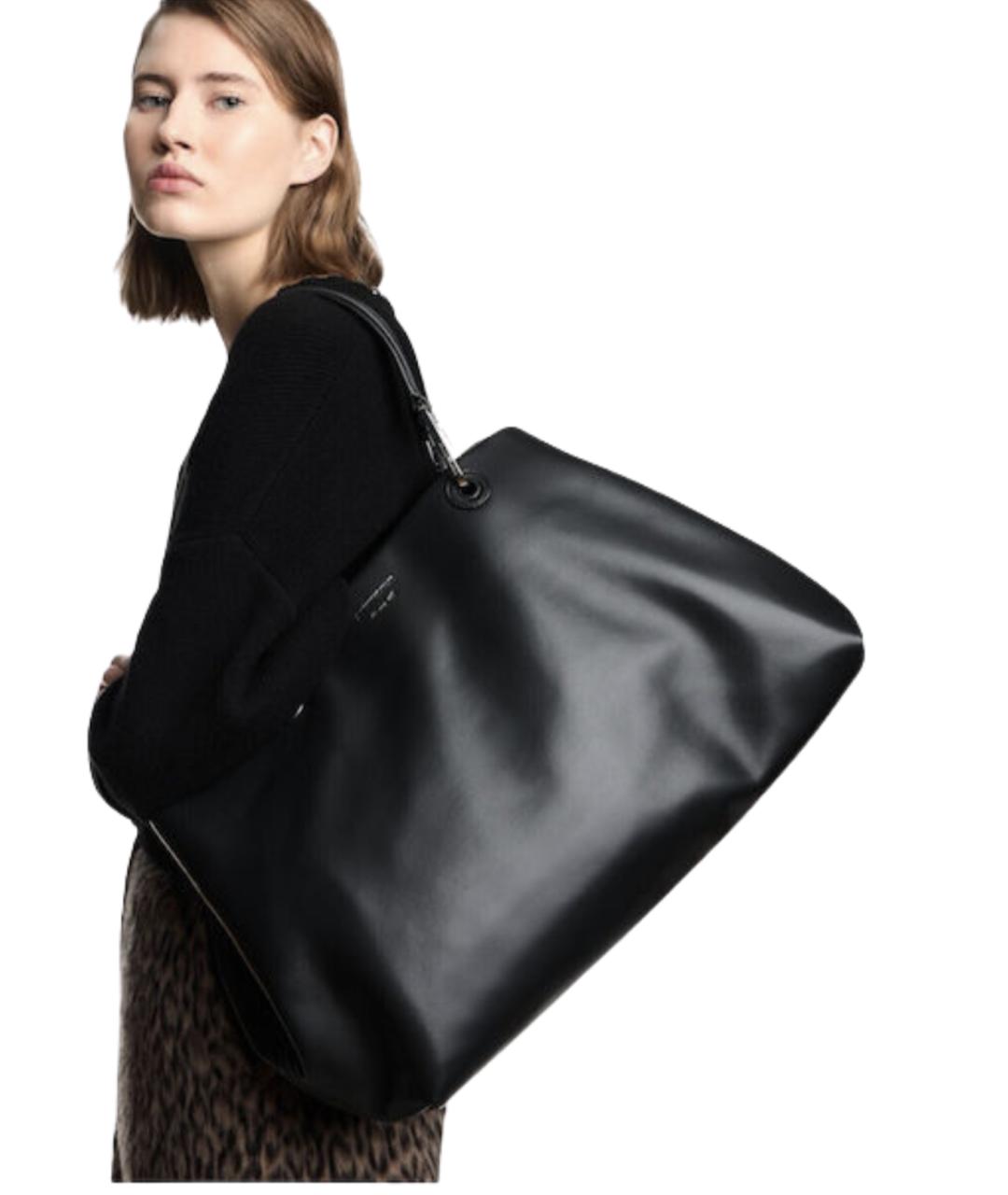 EMPORIO ARMANI Черная кожаная сумка тоут, фото 4