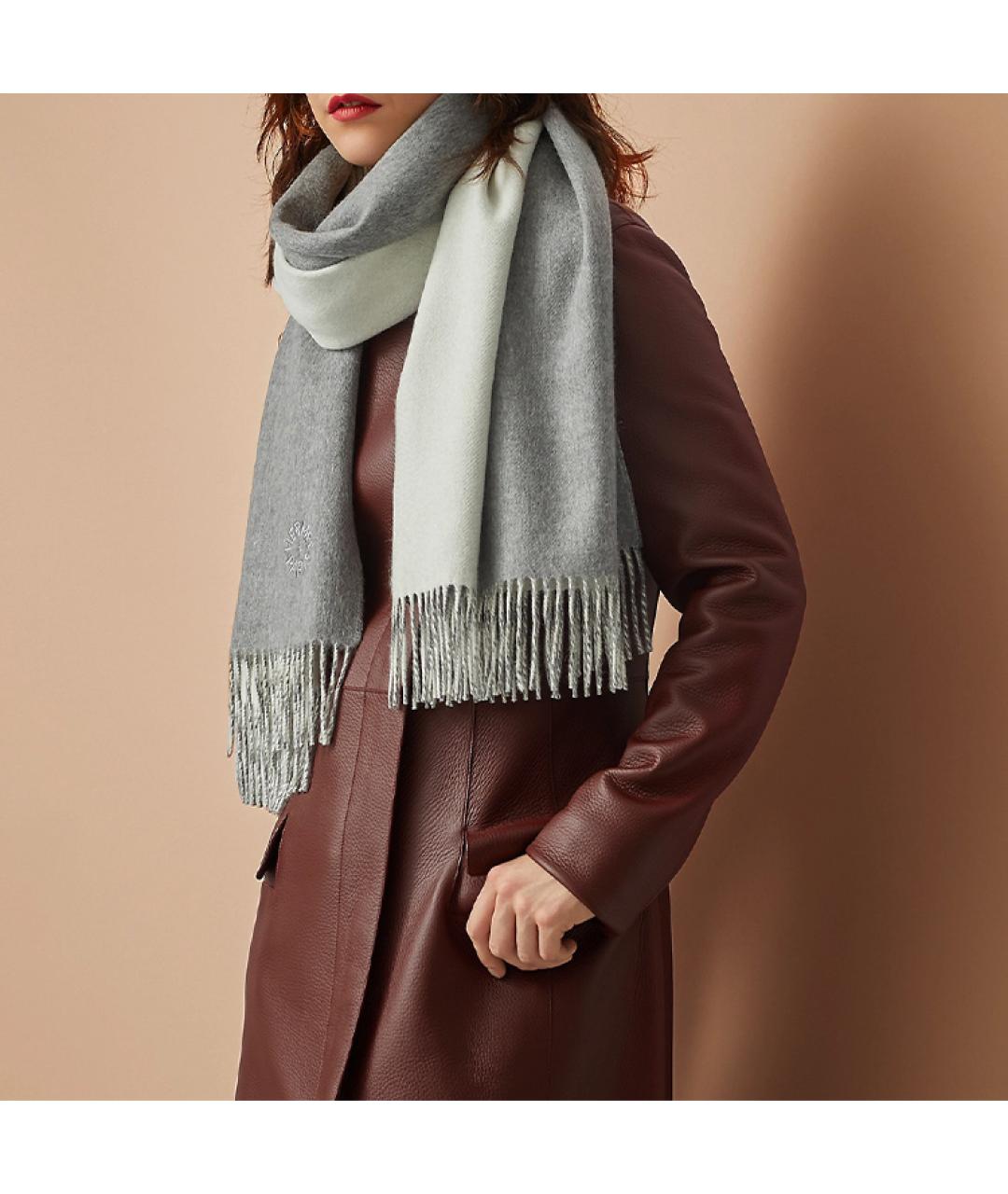 HERMES Серый кашемировый шарф, фото 2